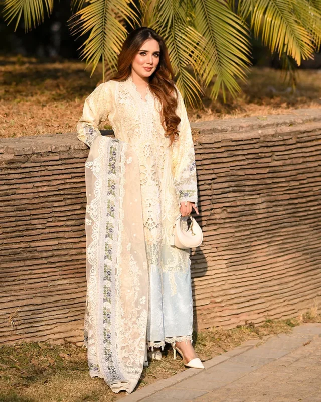 Ally's Official Organza Sequin Embroidered Party Wear 3-Piece with Pearl Embellishments