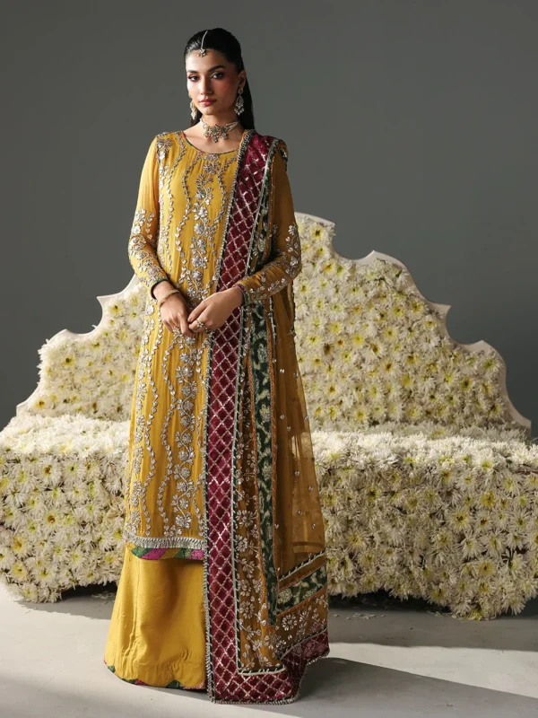 Allys Official embellished Chiffon Sharara set in multi-gold – luxury festive formal wear