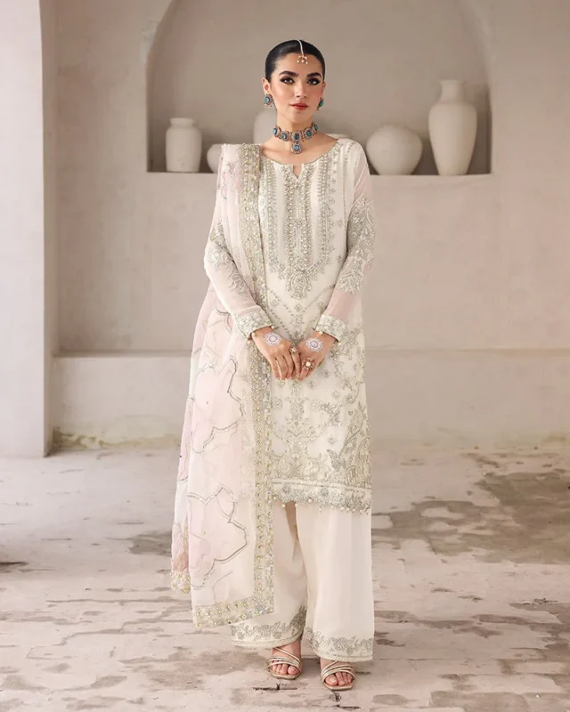 Allys Official 3-piece chiffon sequin embroidered party wear dress with organza dupatta