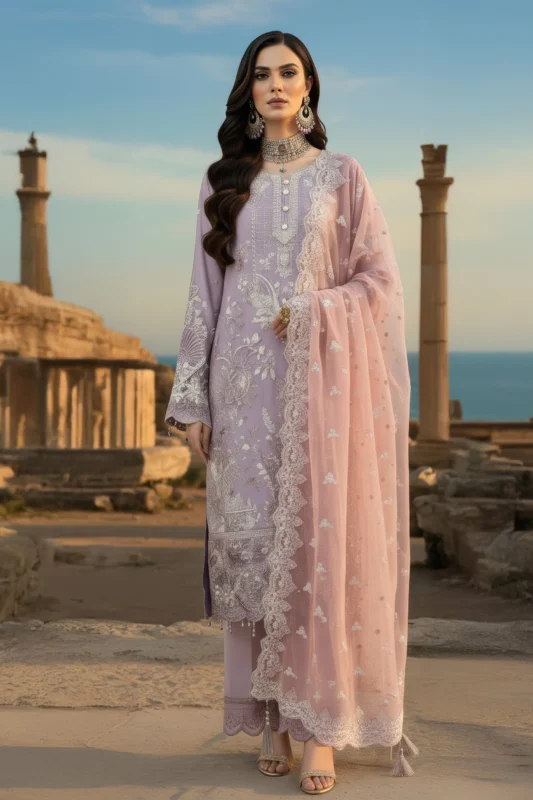 Imrozia Premium Ayluna embroidered bamber chiffon 3-piece formal wear suit from Mehr-e-Mah collection