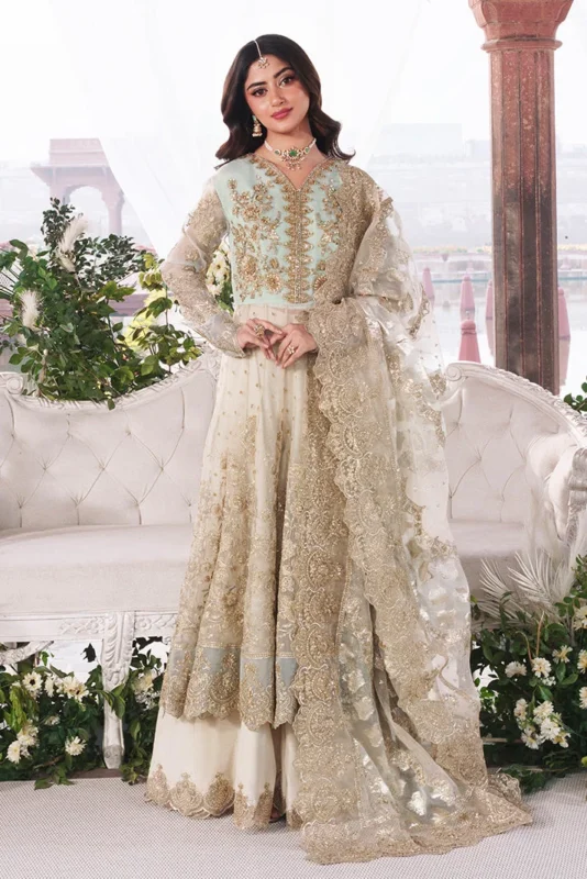 Imrozia Serene Afsanay embroidered khaddi net formal wear 3-piece suit – front view