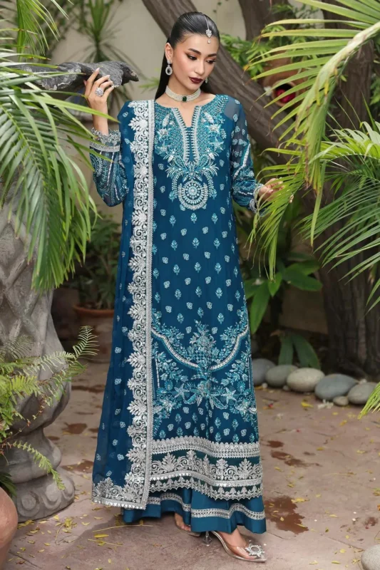 Imrozia Serene Azura sea green embroidered chiffon party wear 3-piece unstitched suit – front view