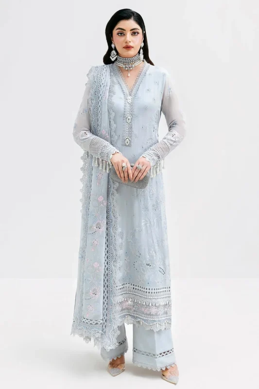 Imrozia Serene stone grey embroidered georgette party wear suit 3-piece Pakistani designer