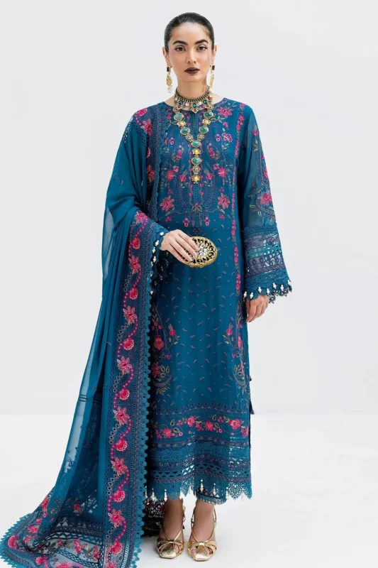 Imrozia Serene Sapphire Navy Blue Embroidered Georgette Luxury Formal Wear 3-Piece Suit