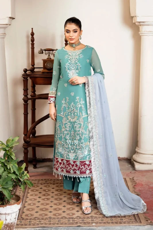 Imrozia Serene Nikhat embroidered chiffon formal wear 3-piece suit – front view
