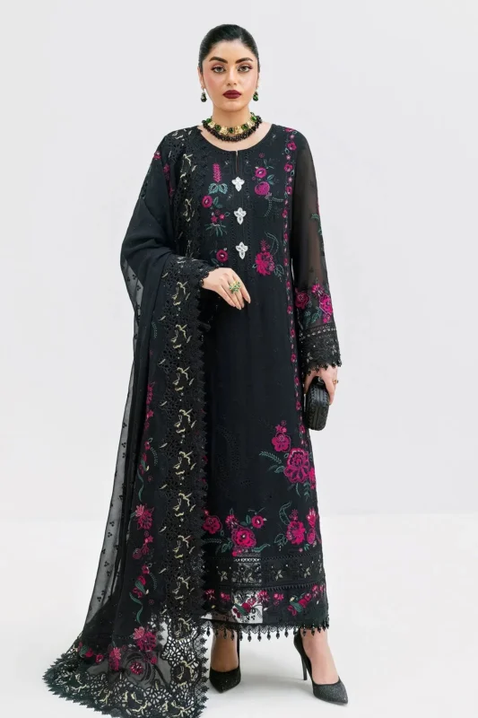Imrozia Serene black embroidered georgette 3-piece party wear suit – S-1095 Onyx luxury formal