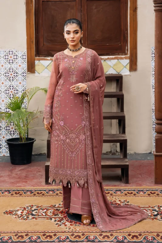 Imrozia Serene Parnoor embroidered chiffon 3-piece formal wear suit – front view