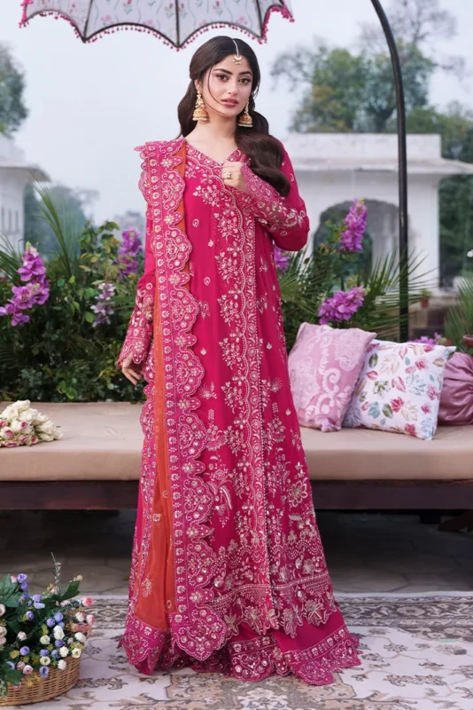 Imrozia Serene Rang-e-Husn hot pink embroidered chiffon 3-piece luxury formal wear suit