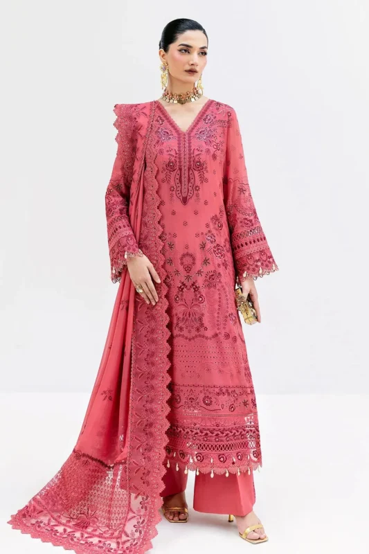 Imrozia Serene salmon embroidered georgette formal wear 3-piece shalwar kameez with dupatta