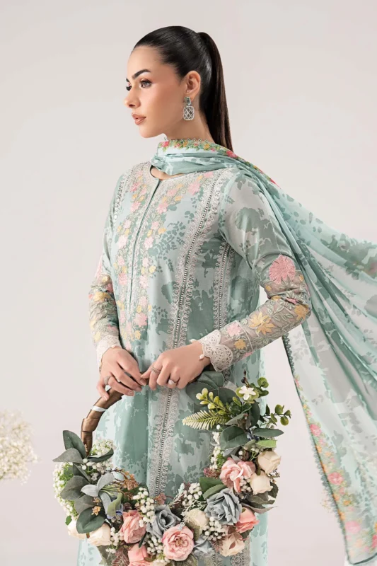 Maria.B. 3-Piece Embroidered Ferozi Lawn Party Wear Suit – Eid Luxury Pret Collection