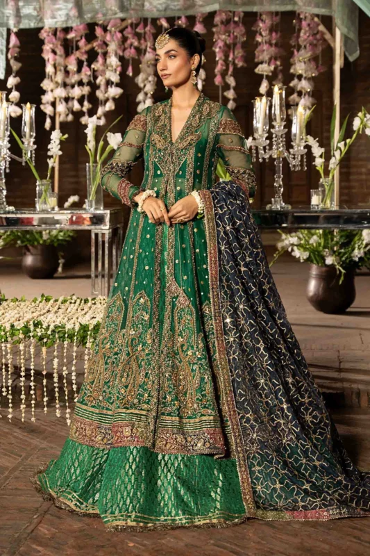 Maria.B. Shyla emerald green couture frock set with gotta and dabka embroidery – formal wear