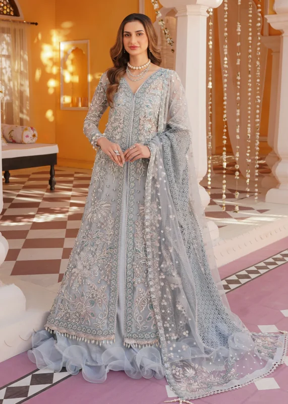 Mehak Yaqoob Couture Frost ice-blue embroidered formal wear gown with crystal and pearl embellishments