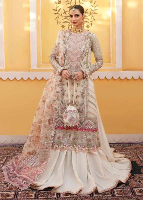 Mehak Yaqoob Couture Venice off-white embroidered organza formal wear lehenga with crystal handwork