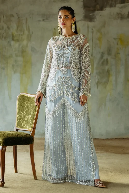 Mushq Pivoine ice blue embroidered net formal wear 3-piece set – Fleur Luxury Formals 2024