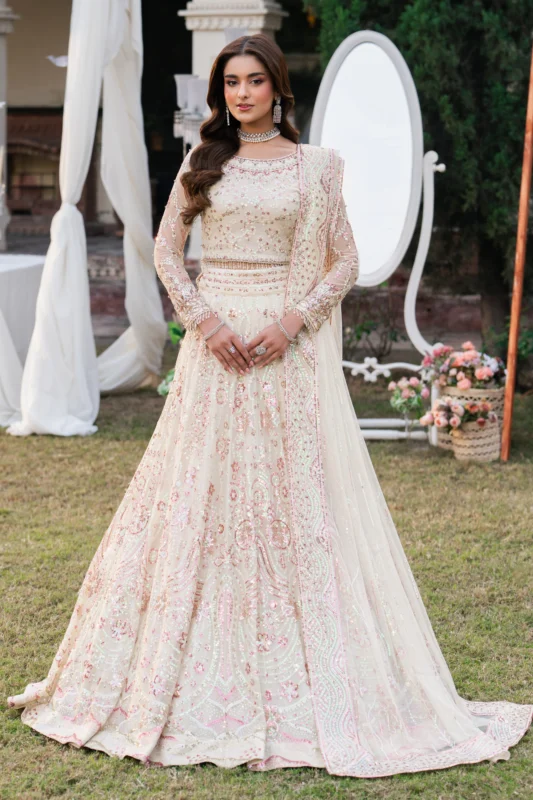 NAQSHI Ahlam off white net lehenga 3PC party wear with surface embroidery and sequin work