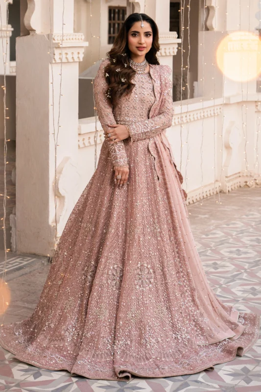 NAQSHI Anzish lilac net 3-piece formal lehenga with embroidery and sequin detailing — authentic Pakistani designer fashion