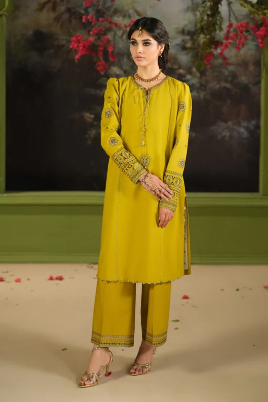 NAQSHI Duraan Mustard Pima Lawn 2-Piece Kurta Set – Authentic Pakistani Designer Casual Party Wear