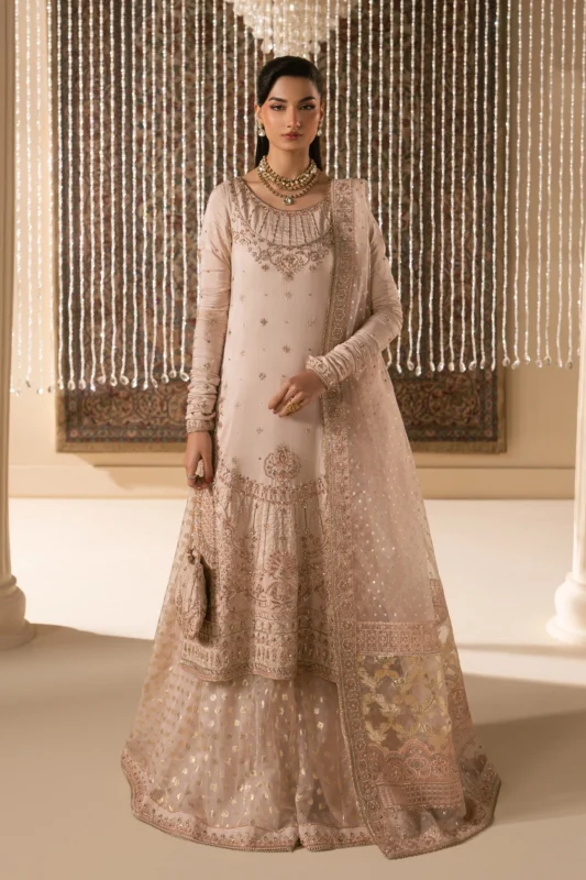 NAQSHI Mahbeer pale pink 4-piece Nikkah party wear in Indian silk and organza – authentic NAQSHI collection