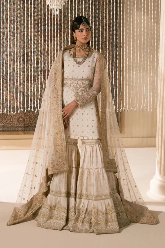 NAQSHI Zaleena honey beige organza formal wear shirt for nikkah and walima — authentic NAQSHI collection