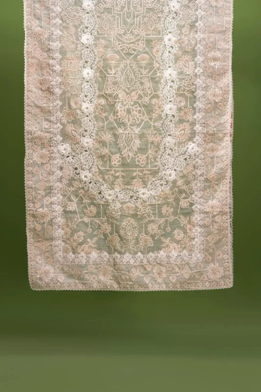 Sana Safinaz Sky Blue Slub Organza Luxury Party Wear Dupatta SS25 Formals Collection