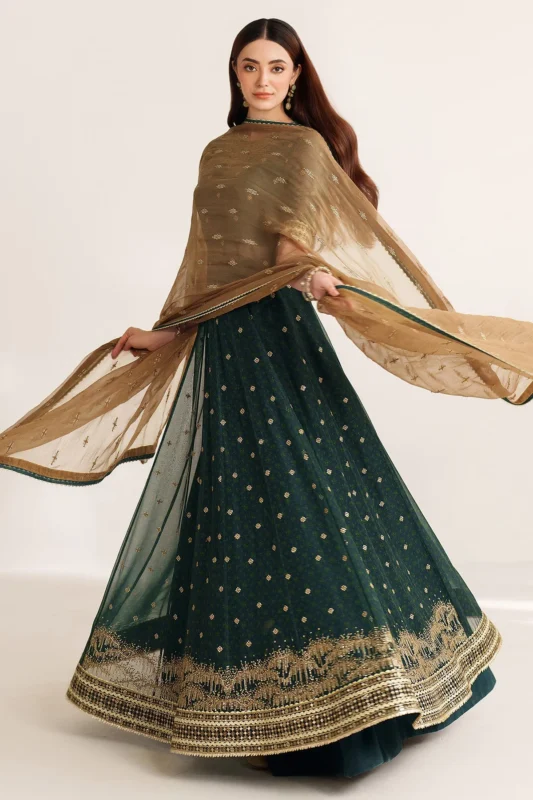 Semi Formals embroidered chiffon party wear 3-piece suit – front view