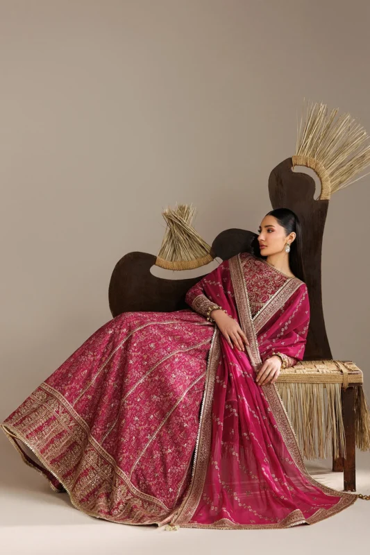 Semi Formals embroidered raw silk party wear 3-piece suit multicolor Pakistani designer