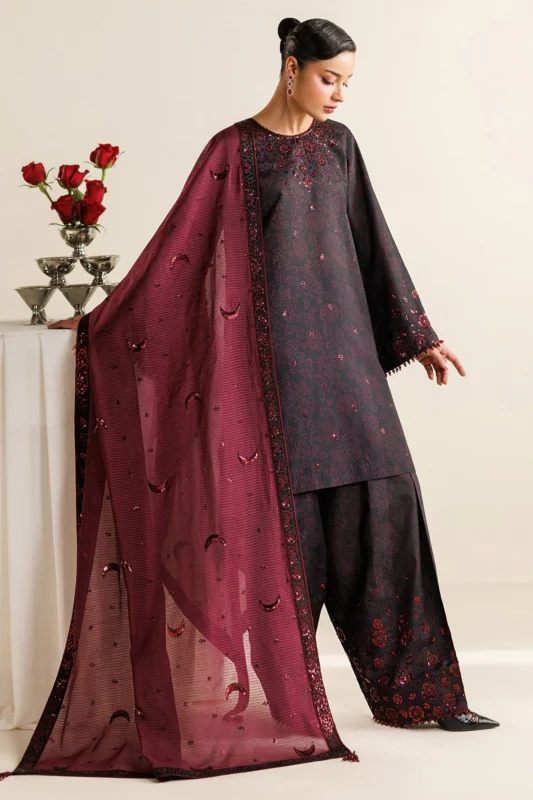 Semi Formals embroidered raw silk 3-piece formal wear suit — front view