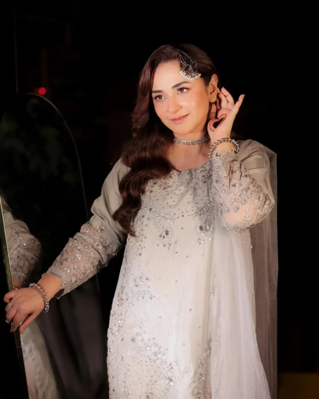 Sha Posh Korean Raw Silk 3PC Gharara Party Wear in Grey — Front View