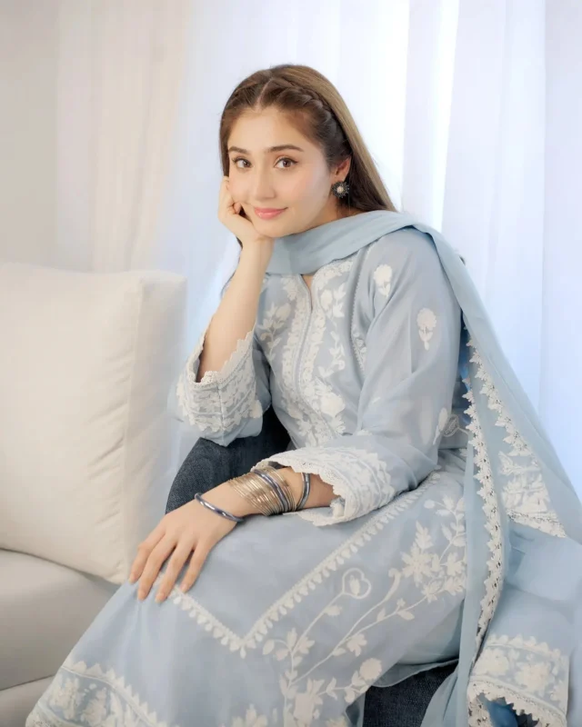 Sha Posh Sheesha Silk 3-Piece embroidered party wear suit in Ferozi and Anari