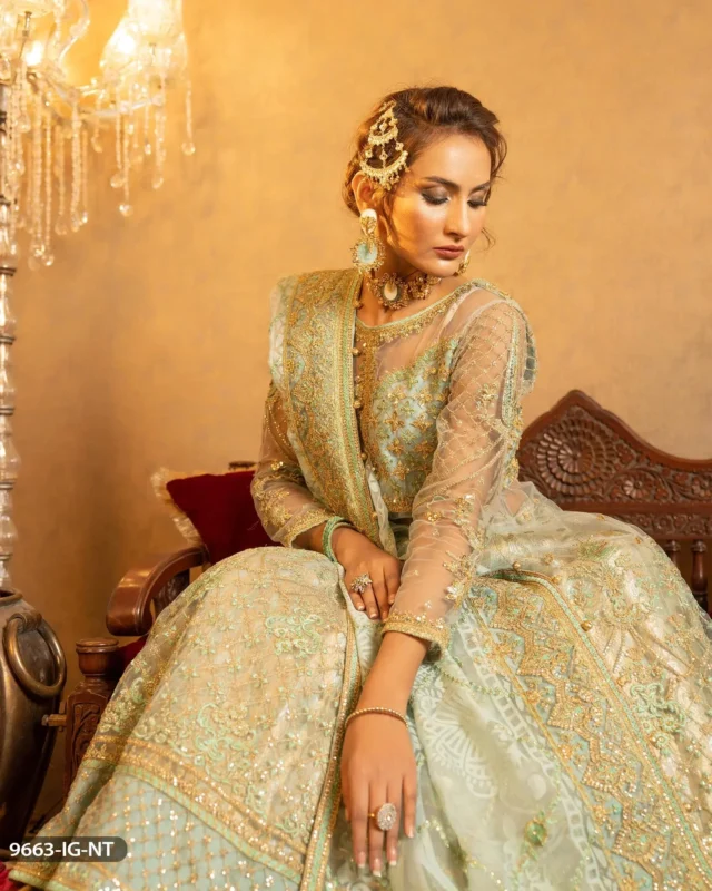 Sha Posh Textile 3-piece net frock lehenga party wear in maroon — front full view