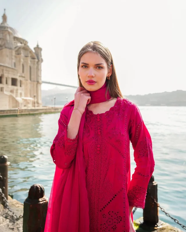 Sha Posh Textile imported silk 3PC formal wear gown set in soft pink – front view