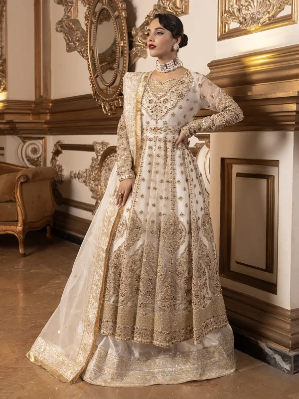 ShahJahan Official Blooming Allure organza formal wear gown with tilla and silk inner maxi - front view